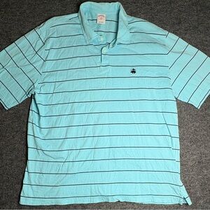 Brooks Brothers Men’s Aqua Polo Golf with Navy Stripes XXL All Cotton